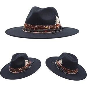 Oiernfe Vintage Style Wide Brim Fedora Unisex L/XL Handmade Felt Western Hat